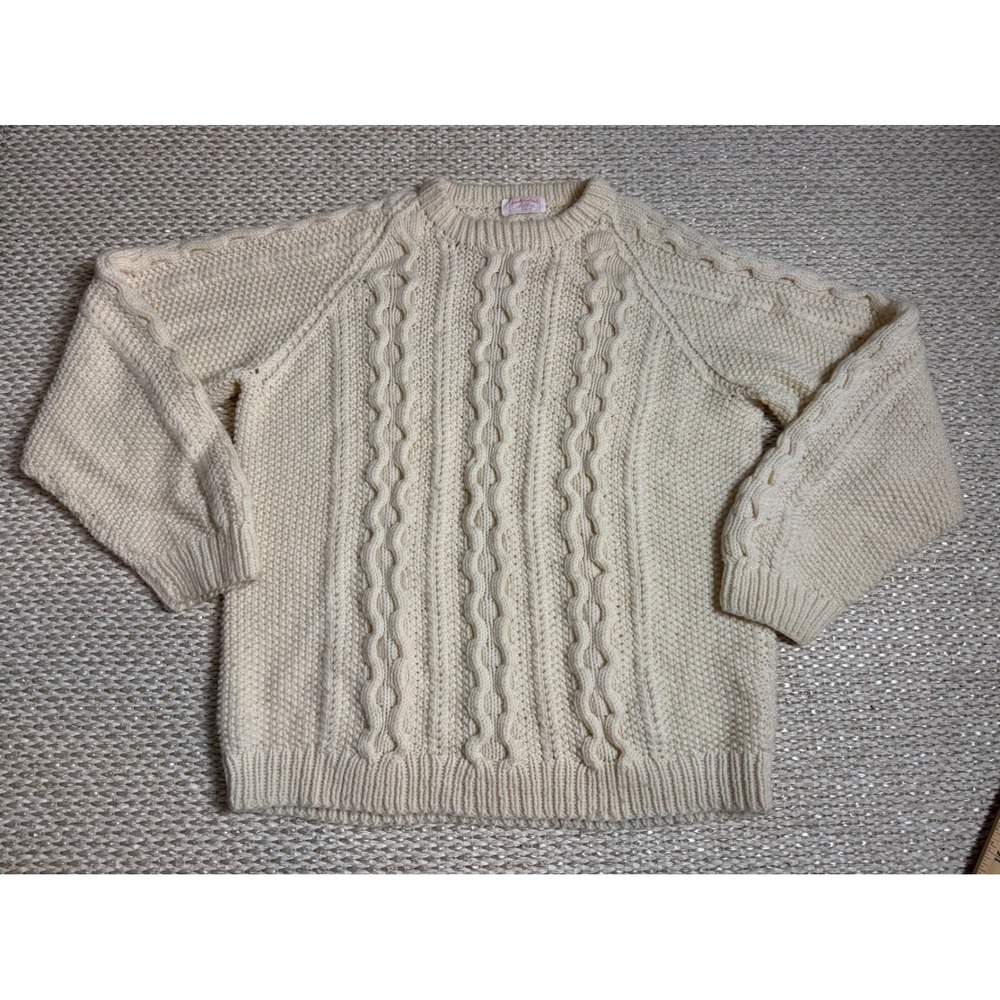 Handmade Vintage Cable Knit Fisherman Sweater Cream Crew XL coastal oversized
